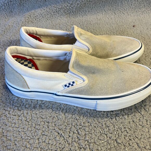 Vans Slip-On Skate Shoe Mens 10 Beige Suede Canvas Sneakers 500714 NO INSOLES - Picture 6 of 8